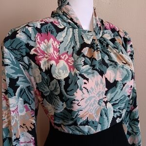 Mod Pixelated Forest 70s Blouse, True Vintage Botanical Whimsical Cottage Top 12